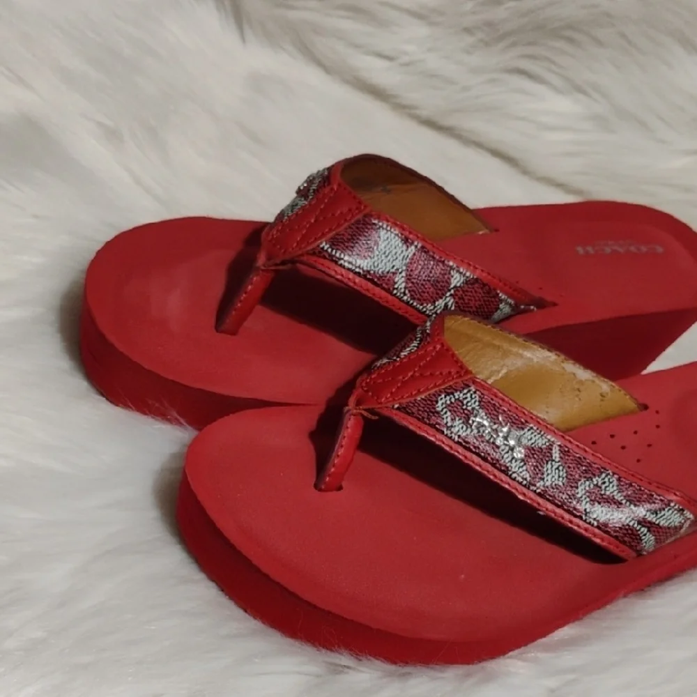 (C-20) Coach Jolene Red and Silver Wedge Sandals Sz.9.5
